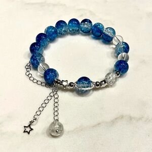 Elegant Blue and Clear Crystal Stone Beaded Bracelet with Star Charm